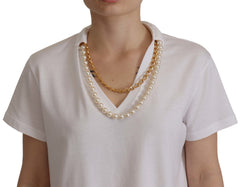 Dolce & Gabbana weißes T-Shirt mit verziertem Ausschnitt