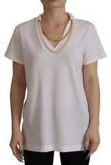 Dolce & Gabbana weißes T-Shirt mit verziertem Ausschnitt