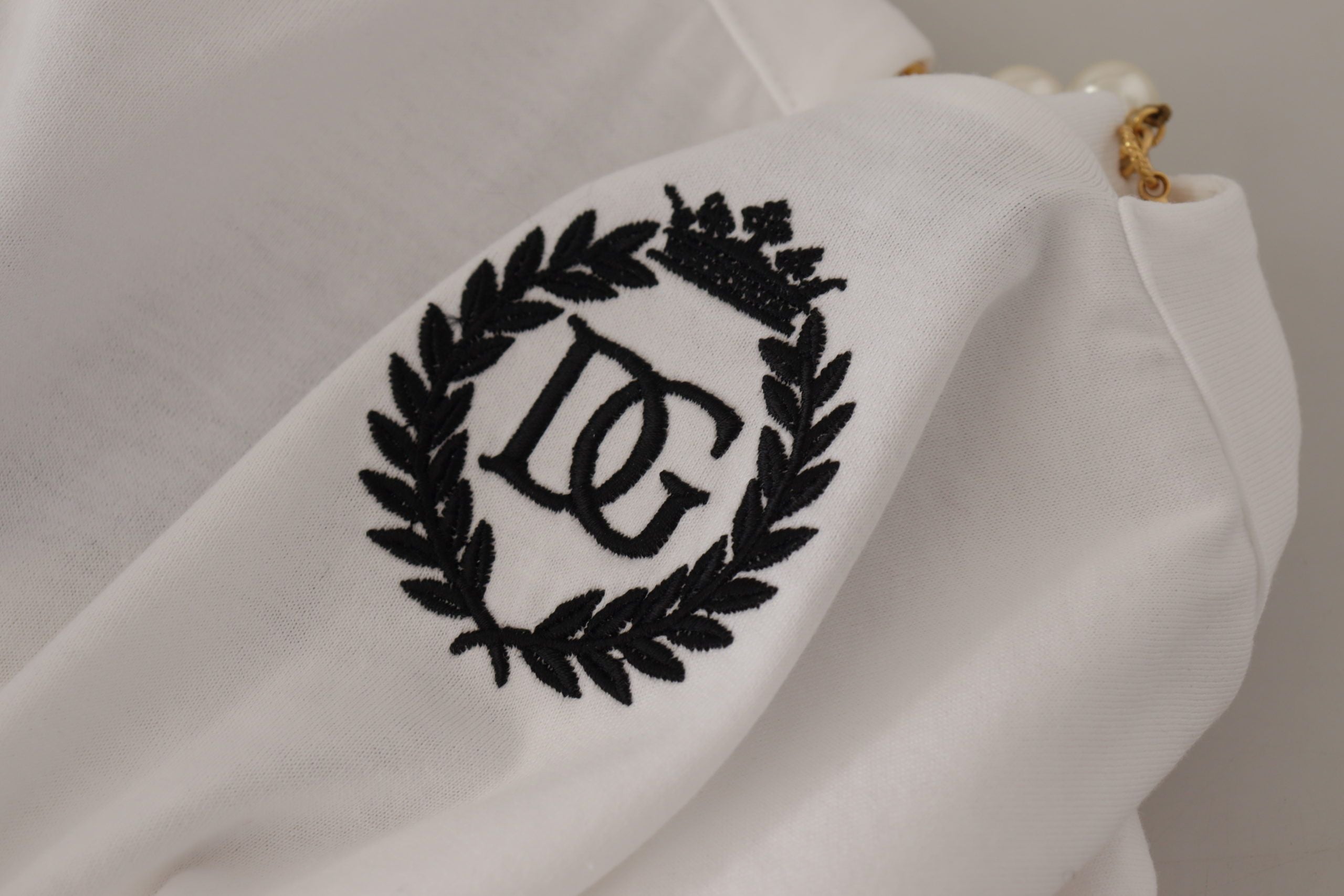 Dolce & Gabbana weißes T-Shirt mit verziertem Ausschnitt