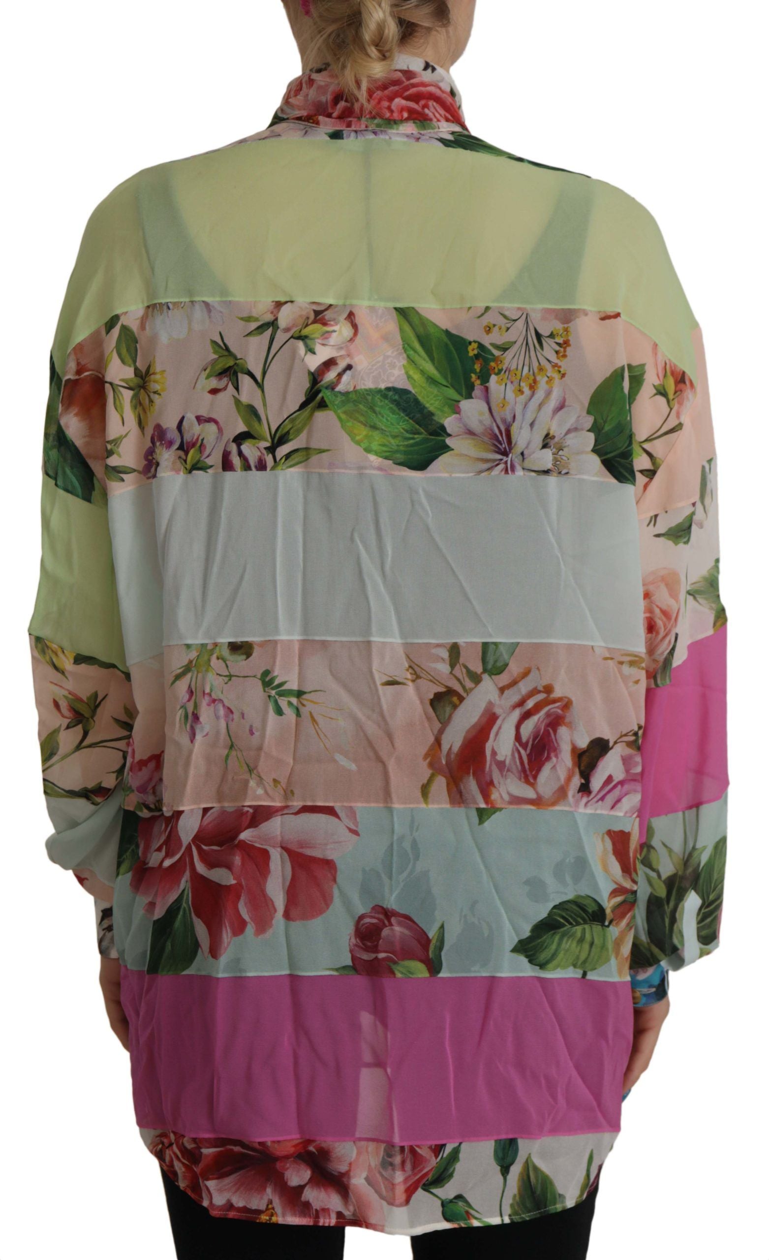 Dolce & Gabbana Multikleur Bloemen Patchwork Ontwerp Ascotkraag Top Blouse