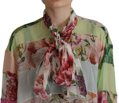 Dolce & Gabbana Multikleur Bloemen Patchwork Ontwerp Ascotkraag Top Blouse