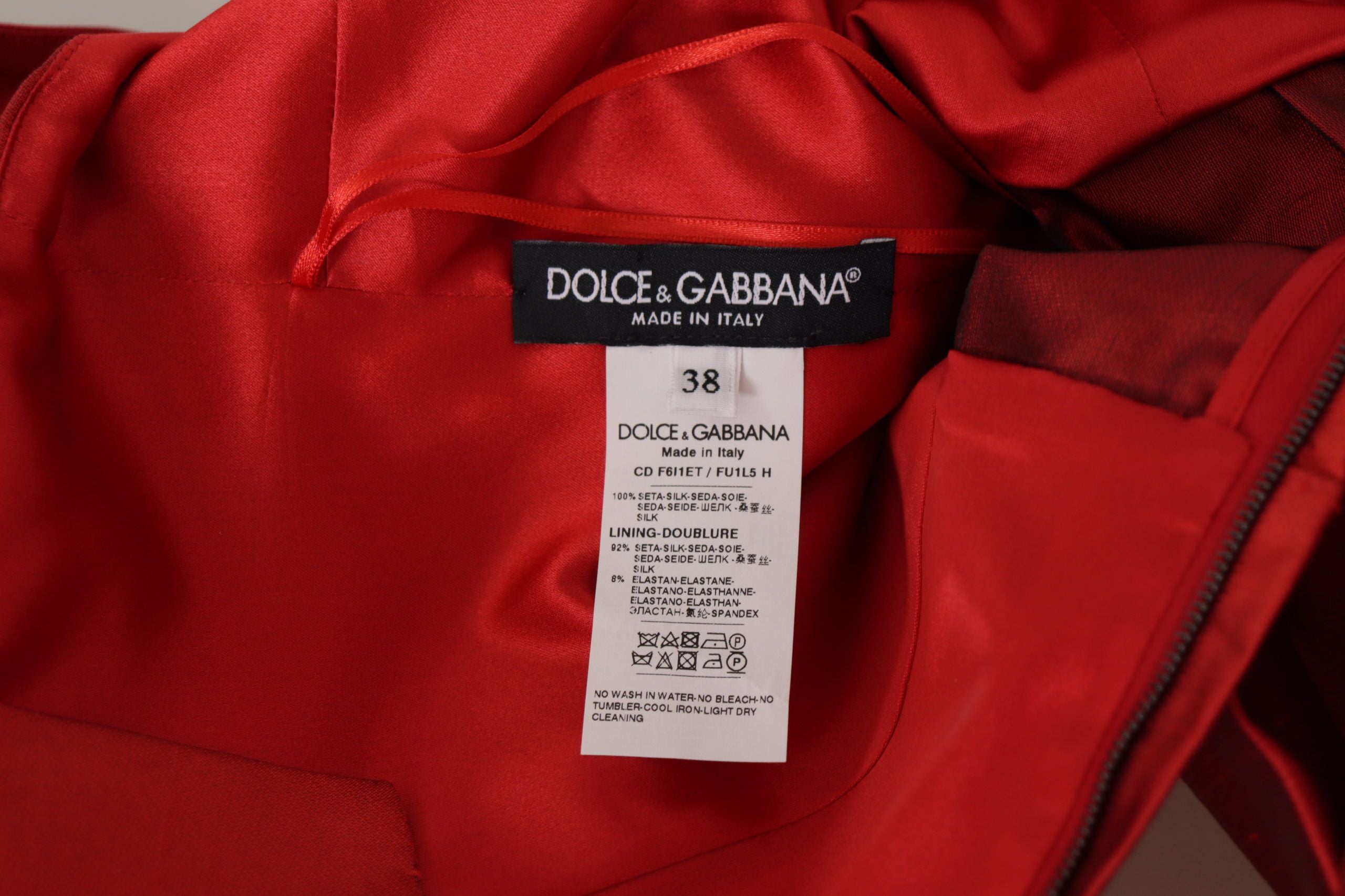 Dolce & Gabbana Rode Geplooide Satijden Zijden A-lijn Jurk