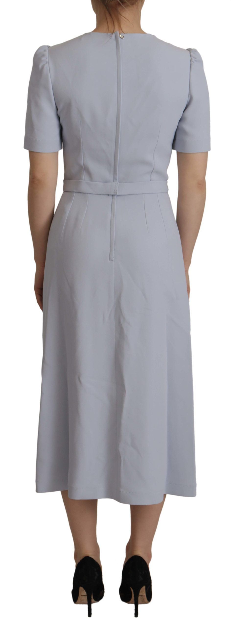 Dolce & Gabbana blaues Midikleid aus Viskose mit Blumenapplikationen