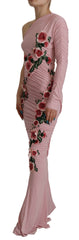 Dolce & Gabbana Pinkes One-Shoulder-Kleid mit Blumenapplikationen