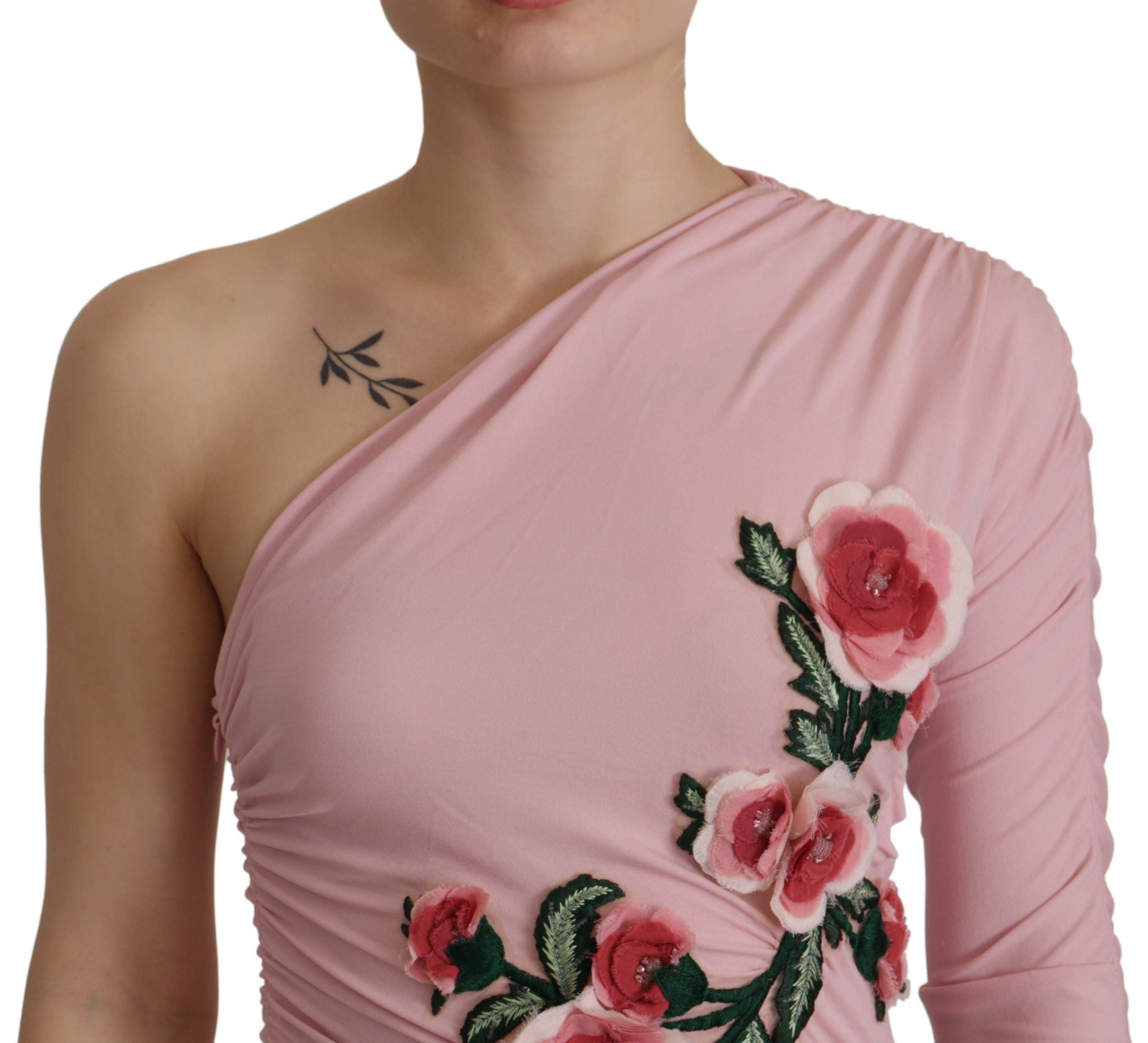 Dolce & Gabbana Pinkes One-Shoulder-Kleid mit Blumenapplikationen