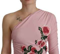 Dolce & Gabbana Pinkes One-Shoulder-Kleid mit Blumenapplikationen