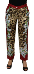 Dolce & Gabbana Multicolor Luipaard Flora Bedrukte Mid Waist Broek