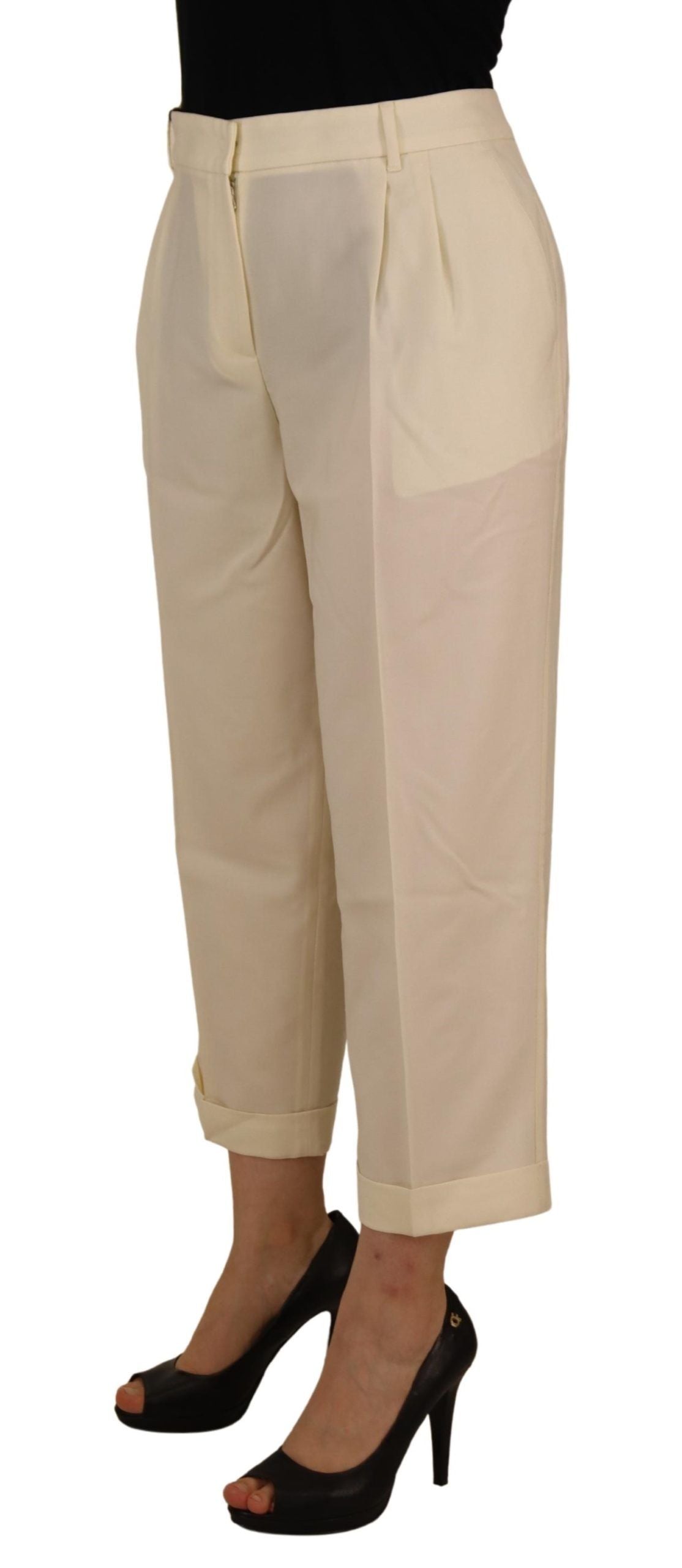 Dolce & Gabbana Elfenbeinweiße High Waist Cropped Hose mit umgeschlagenem Saum