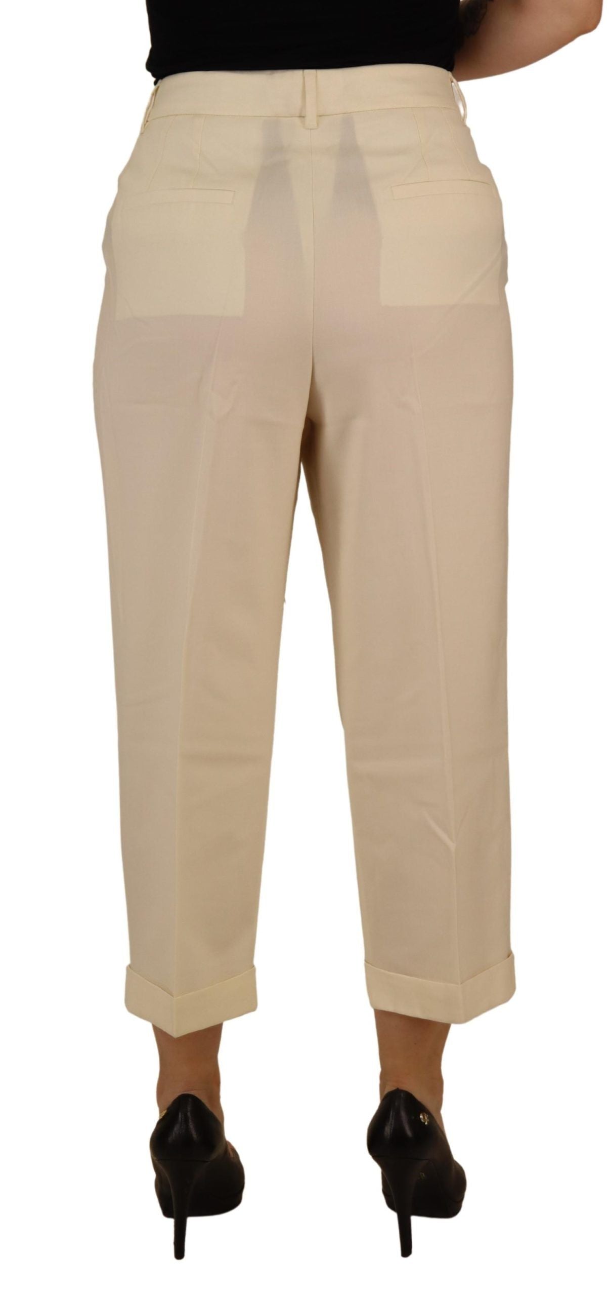 Dolce & Gabbana Elfenbeinweiße High Waist Cropped Hose mit umgeschlagenem Saum