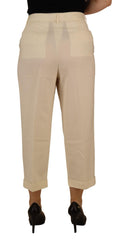 Dolce & Gabbana Elfenbeinweiße High Waist Cropped Hose mit umgeschlagenem Saum