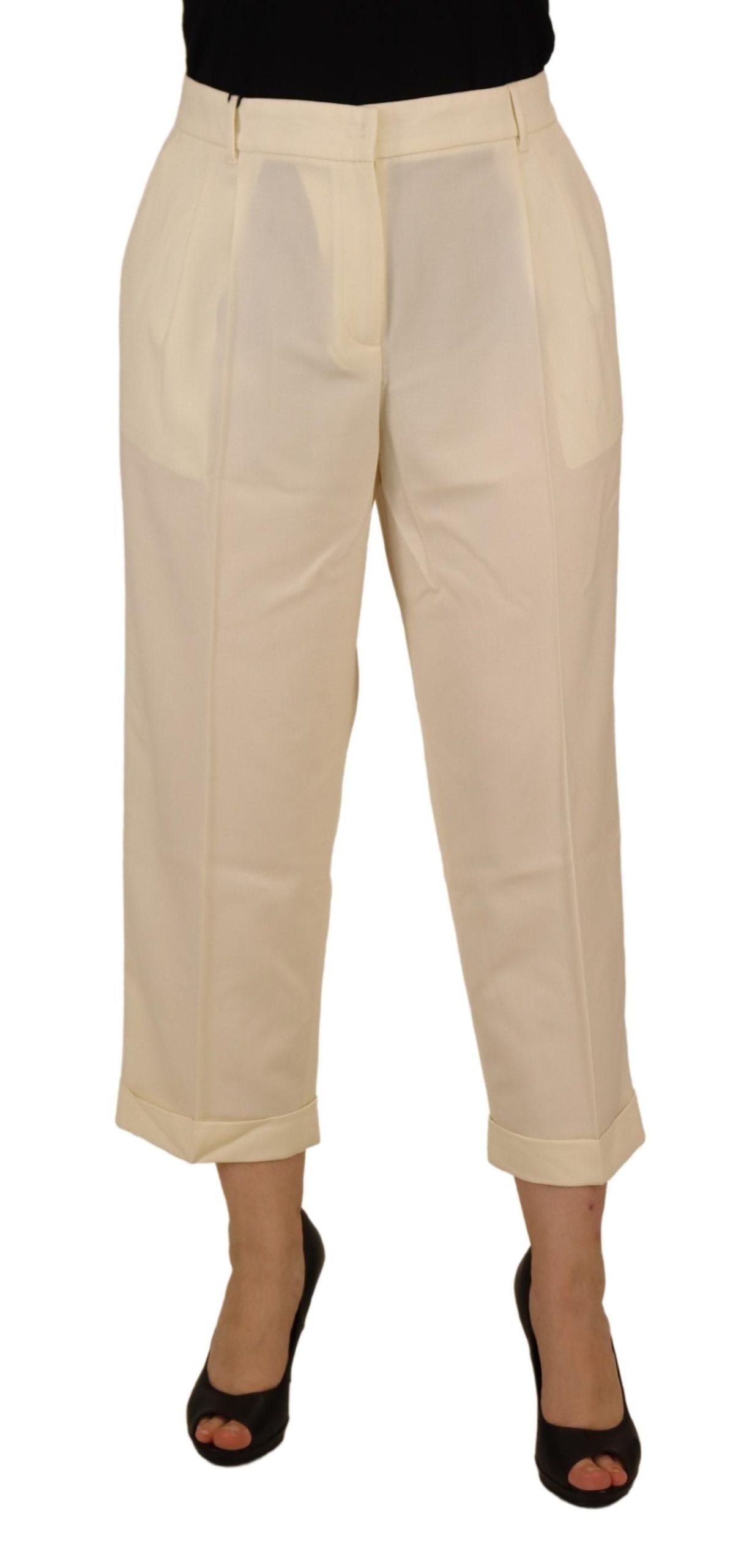 Dolce & Gabbana Elfenbeinweiße High Waist Cropped Hose mit umgeschlagenem Saum