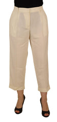 Dolce & Gabbana Elfenbeinweiße High Waist Cropped Hose mit umgeschlagenem Saum