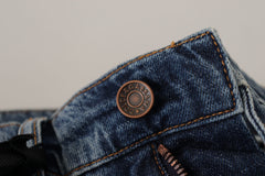 Dolce & Gabbana Blauwe Denim Barokke Hart Logo Patch Broek Jeans