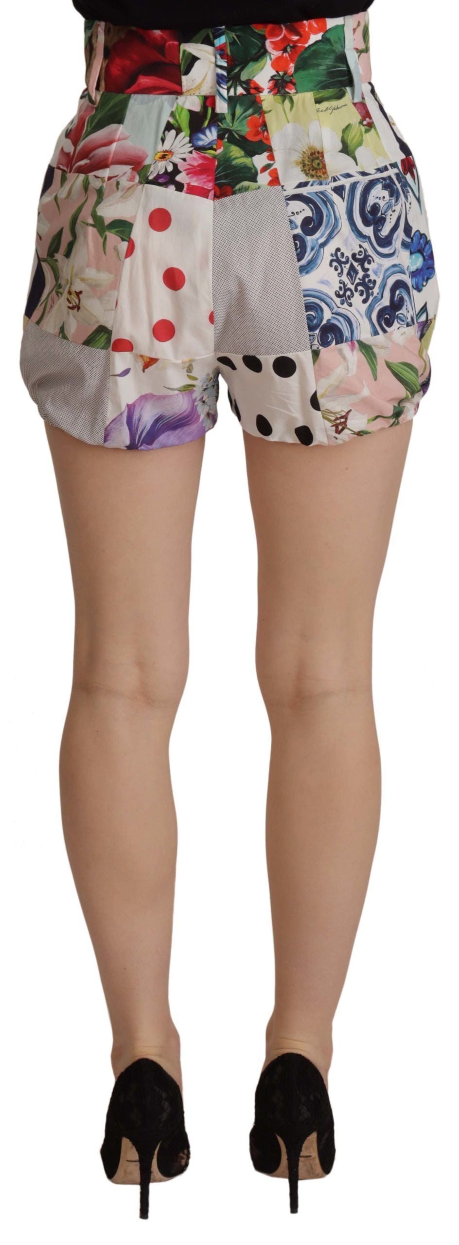 Dolce & Gabbana Multicolor Patchwork Shorts aus Baumwolle mit hoher Taille