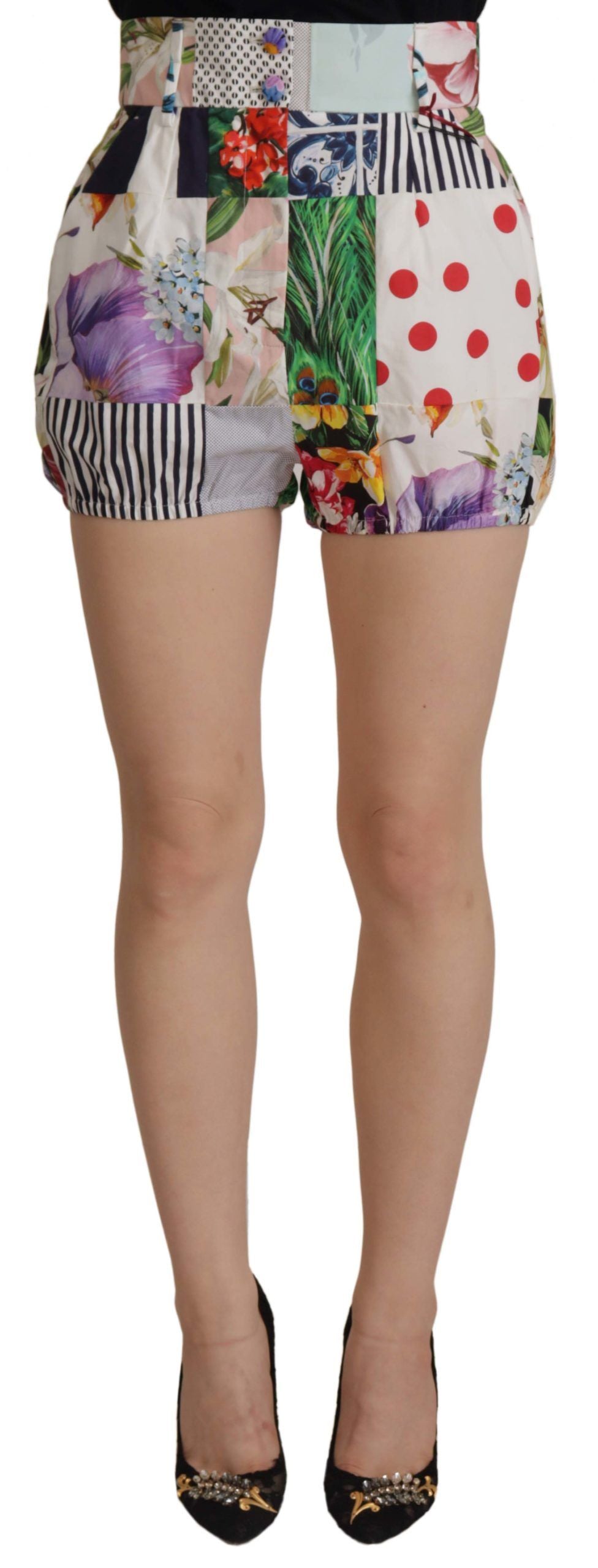 Dolce & Gabbana Multicolor Patchwork Shorts aus Baumwolle mit hoher Taille