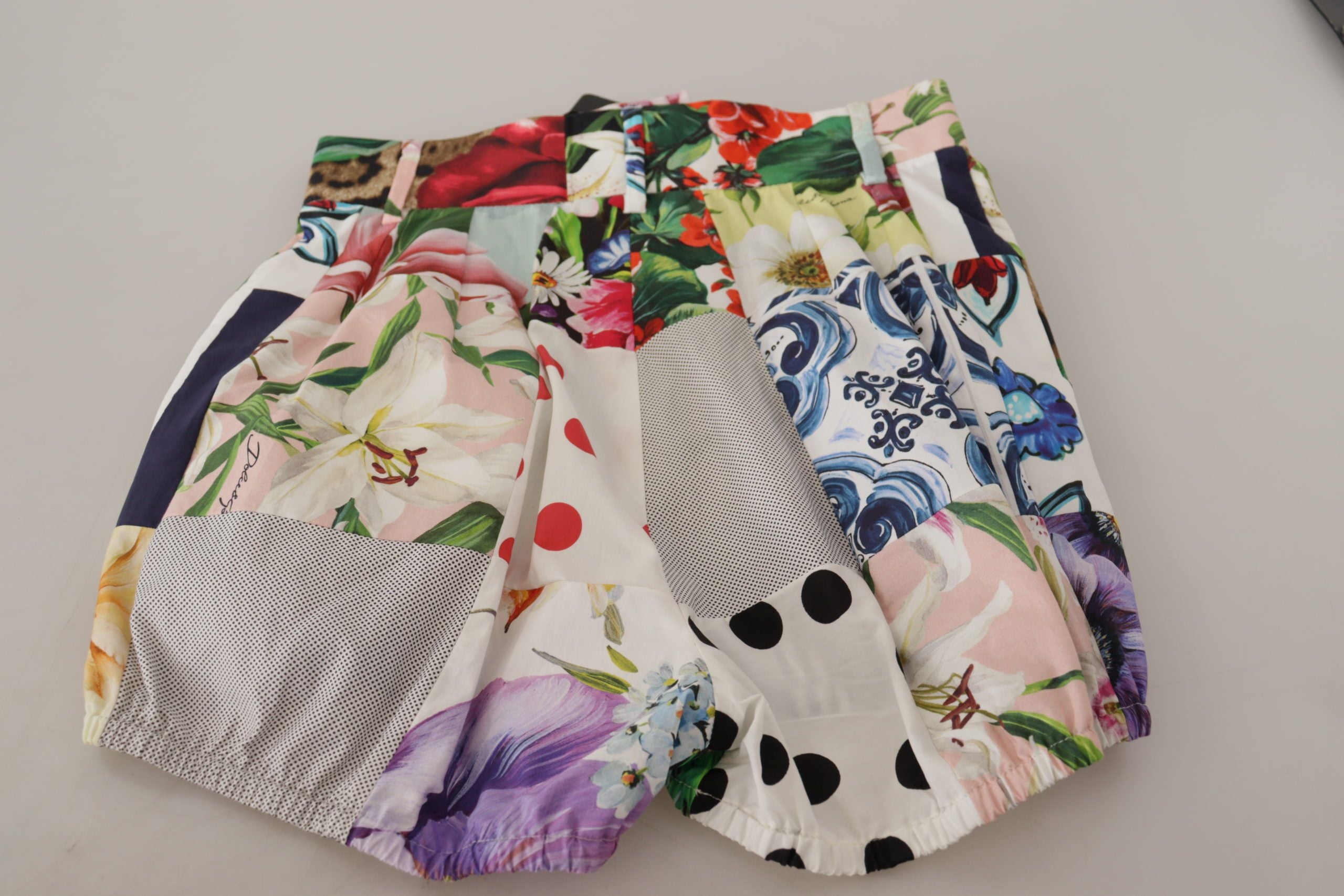Dolce & Gabbana Multicolor Patchwork Shorts aus Baumwolle mit hoher Taille
