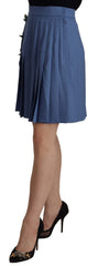 Dolce & Gabbana Blauer bestickter plissierter Minirock aus Wolle