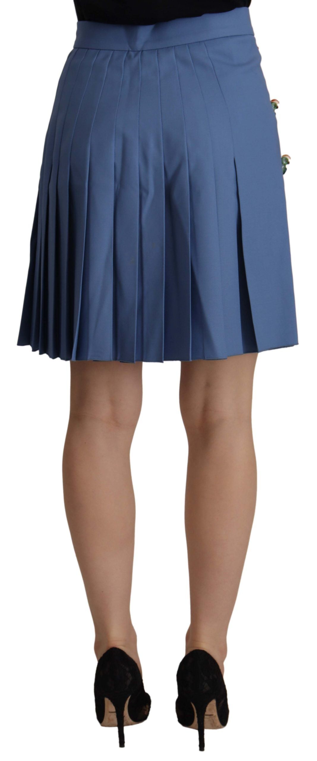 Dolce & Gabbana Blauer bestickter plissierter Minirock aus Wolle