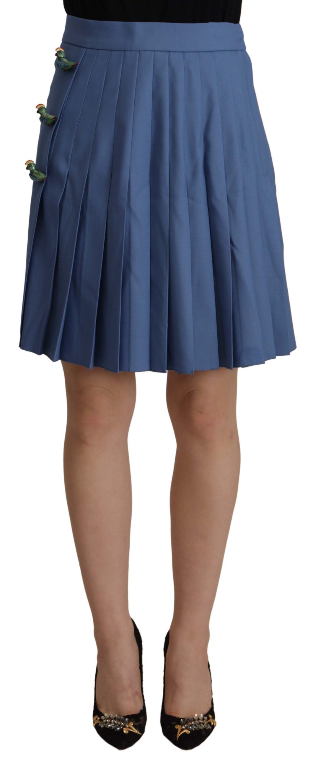 Dolce & Gabbana Blauer bestickter plissierter Minirock aus Wolle