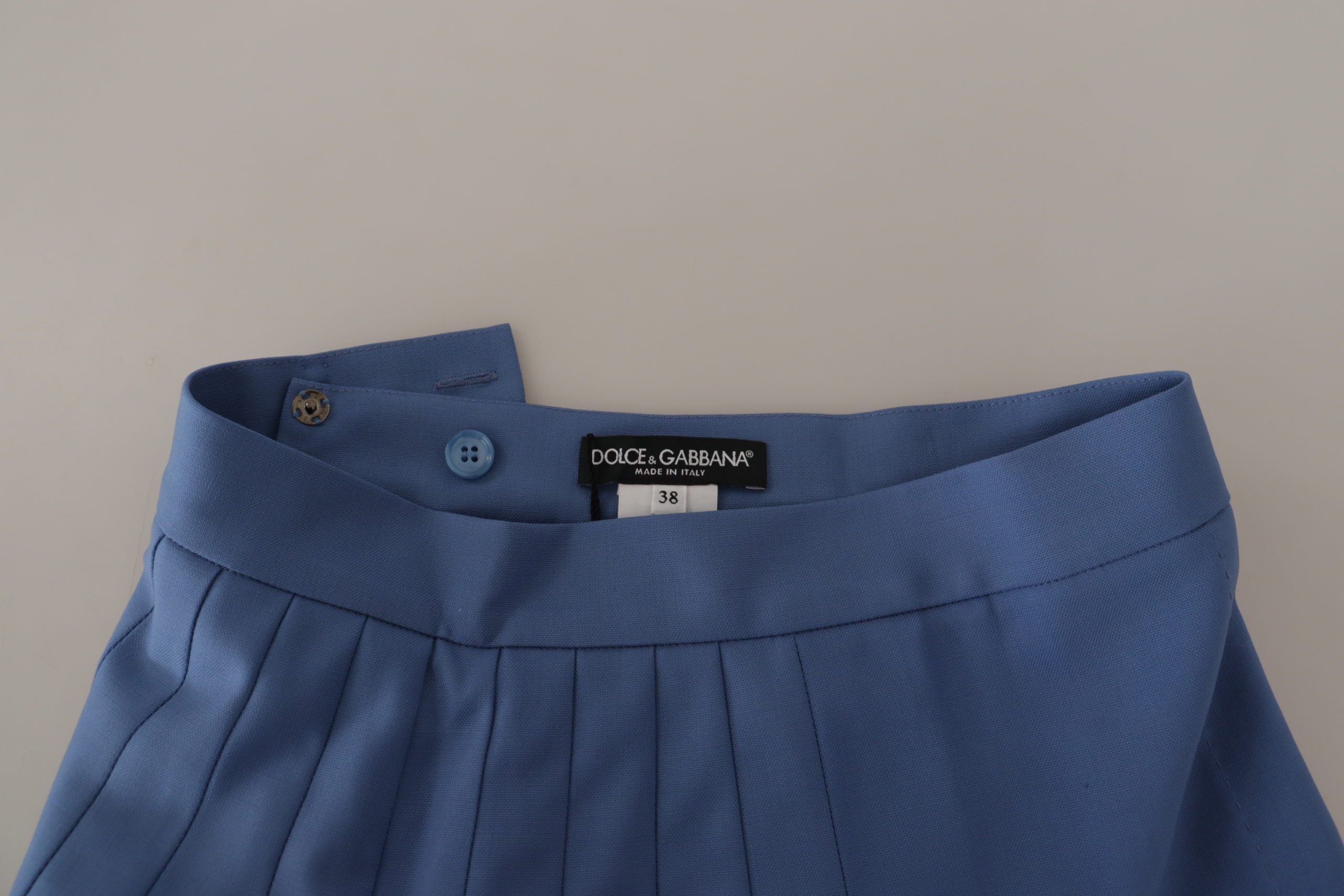 Dolce & Gabbana Blauer bestickter plissierter Minirock aus Wolle