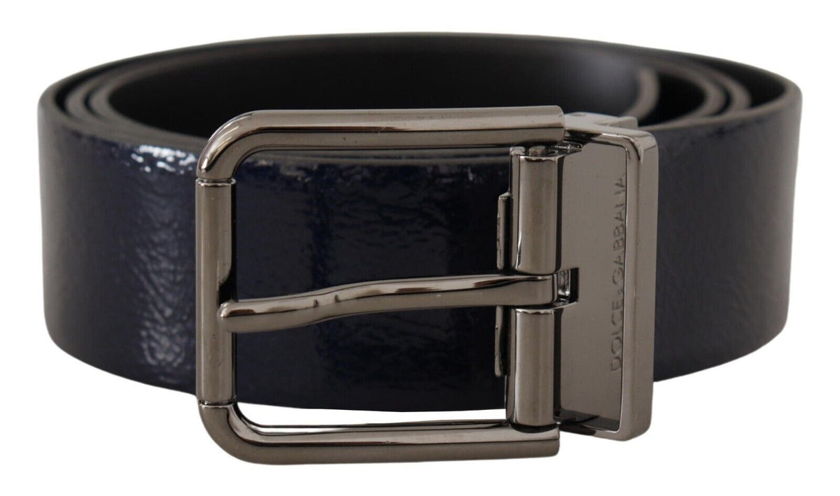 Dolce & Gabbana Blauer Lackleder-Gürtel mit silberner Logo-Schnalle