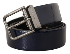 Dolce & Gabbana Blauer Lackleder-Gürtel mit silberner Logo-Schnalle