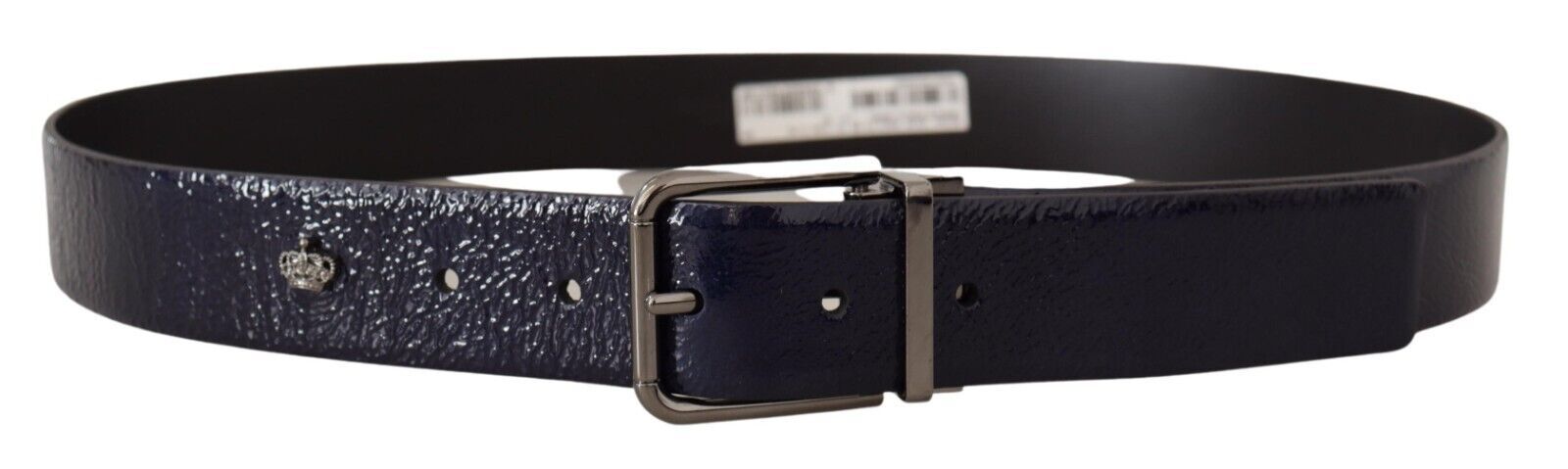 Dolce & Gabbana Blauer Lackleder-Gürtel mit silberner Logo-Schnalle