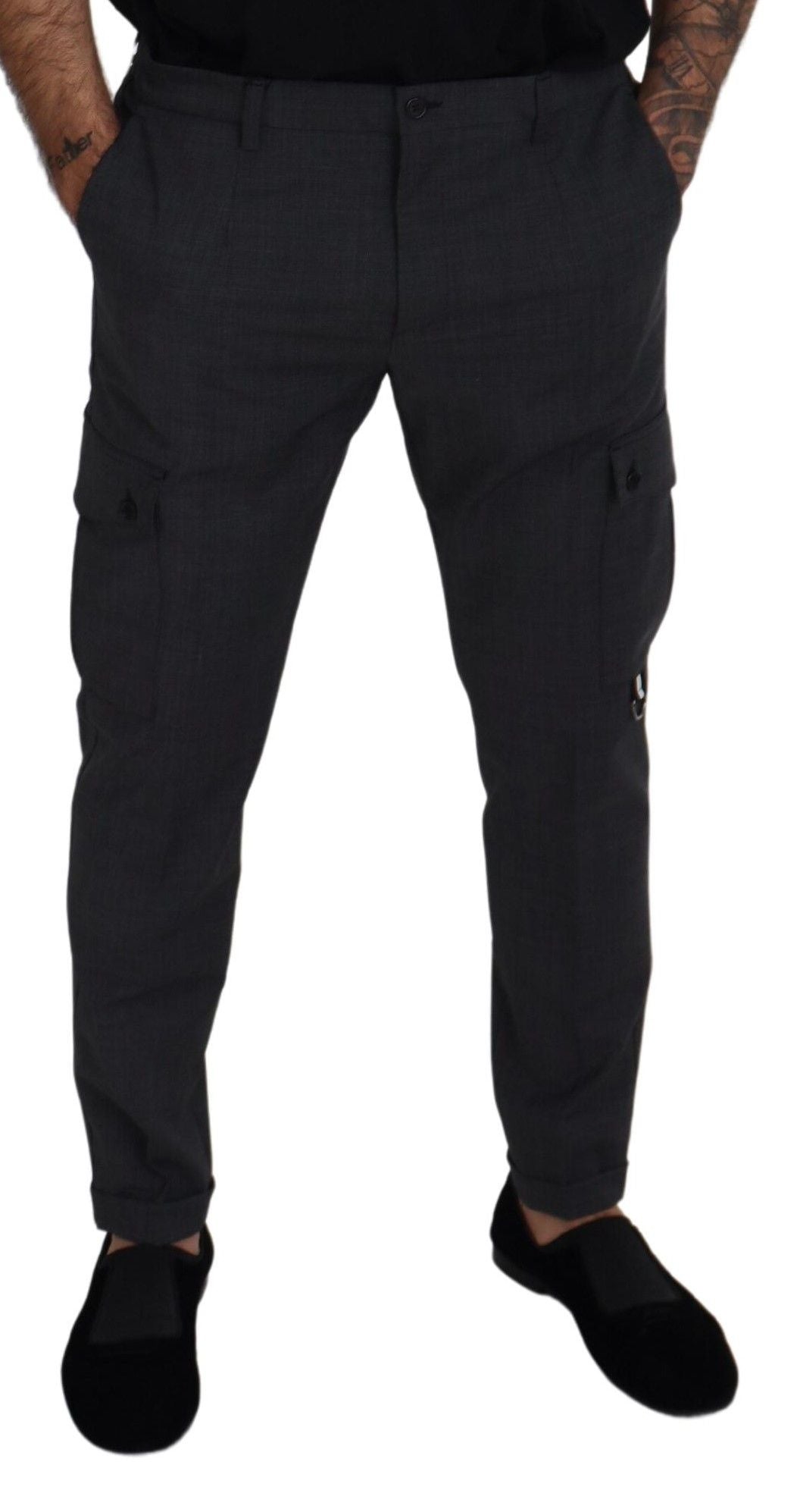 Dolce & Gabbana Graue Karierte Cargo-Hose Stretchhose