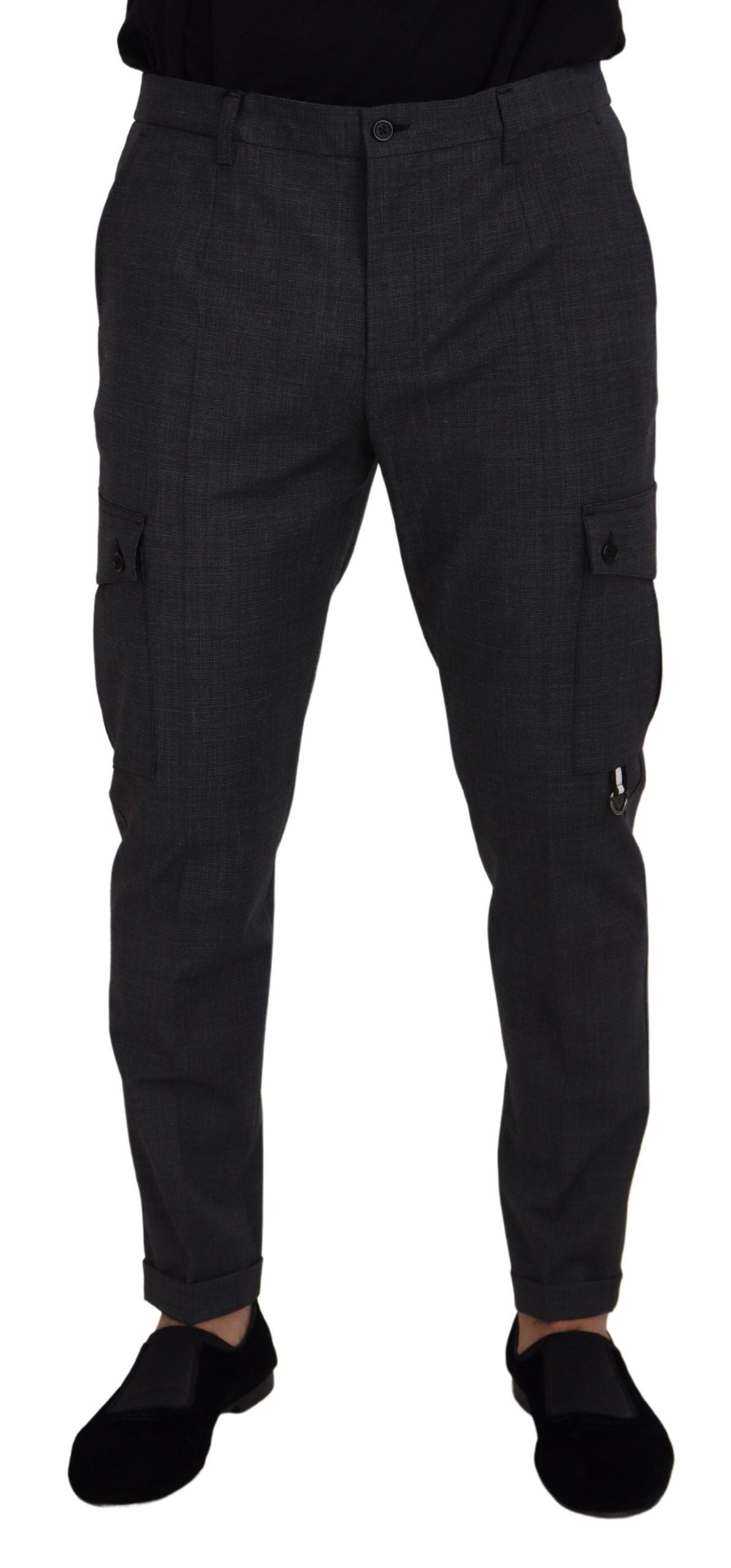 Dolce & Gabbana Graue Karierte Cargo-Hose Stretchhose