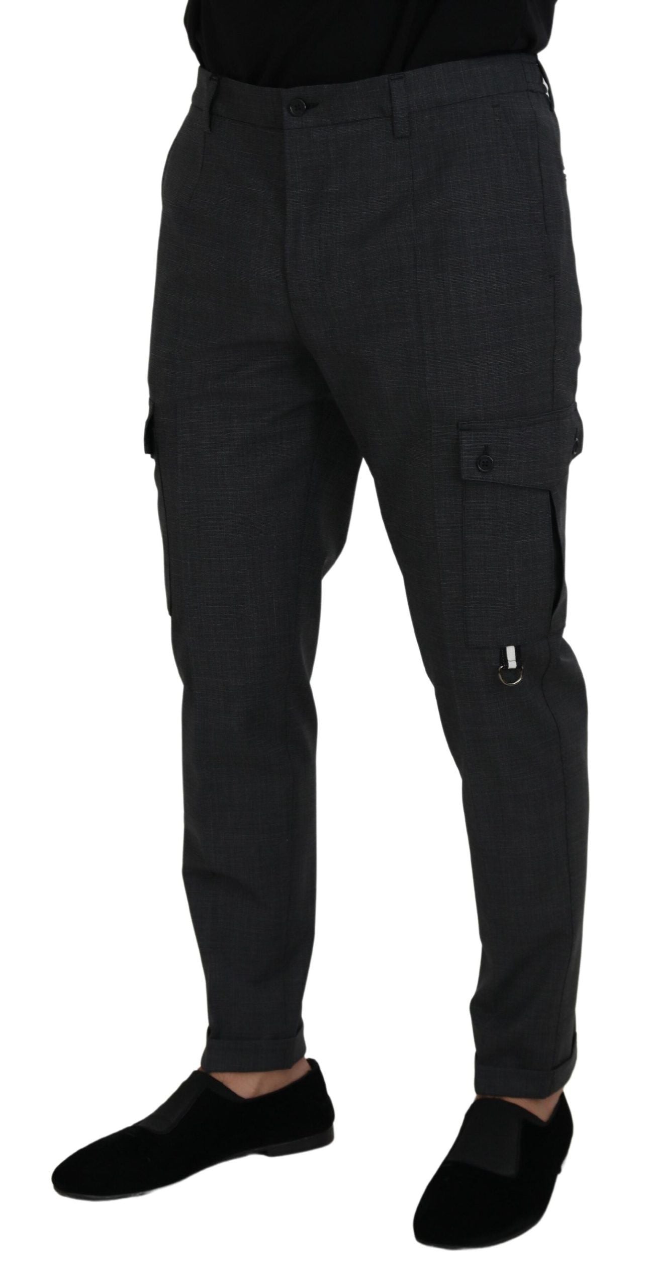 Dolce & Gabbana Graue Karierte Cargo-Hose Stretchhose