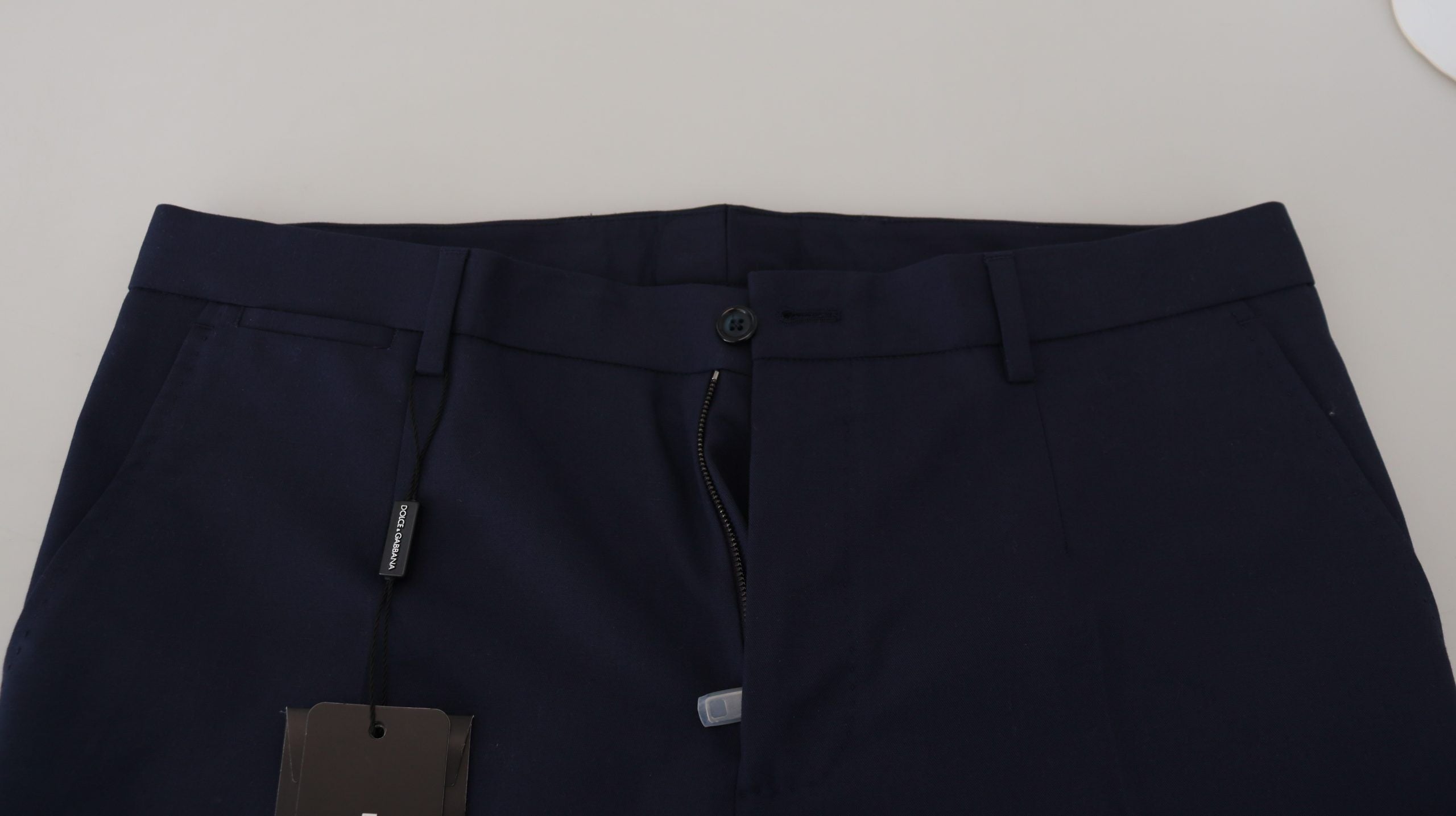 Dolce & Gabbana Blaue Leinen-Baumwoll-Slim-Hose Chino