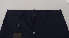 Dolce & Gabbana Blaue Leinen-Baumwoll-Slim-Hose Chino