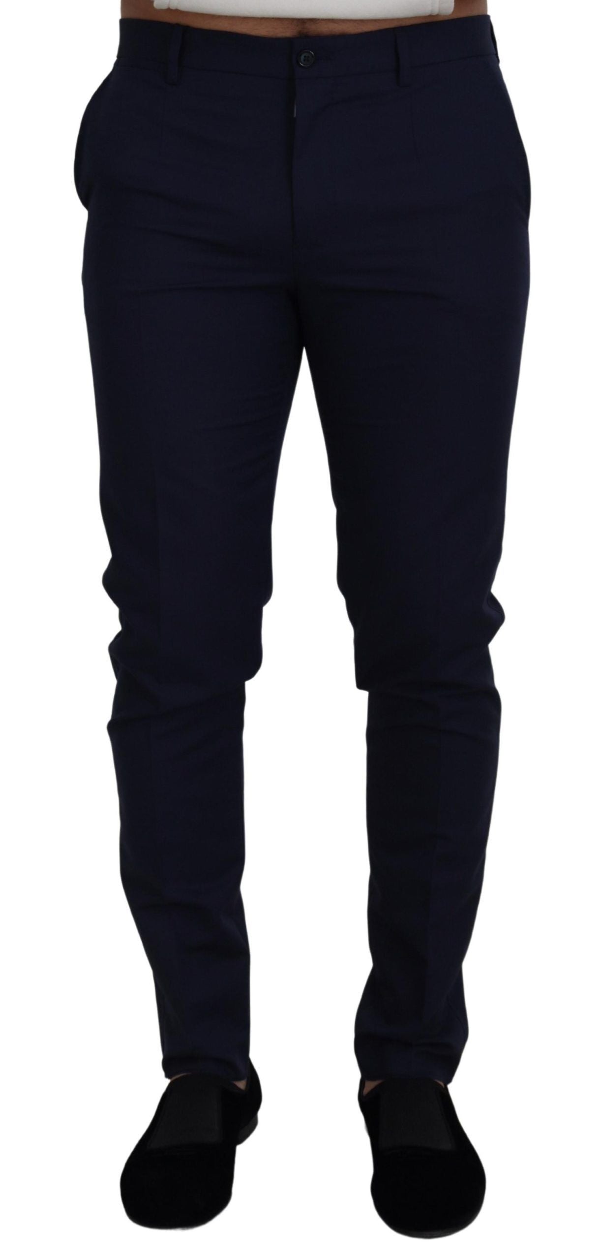 Dolce & Gabbana Blaue Leinen-Baumwoll-Slim-Hose Chino