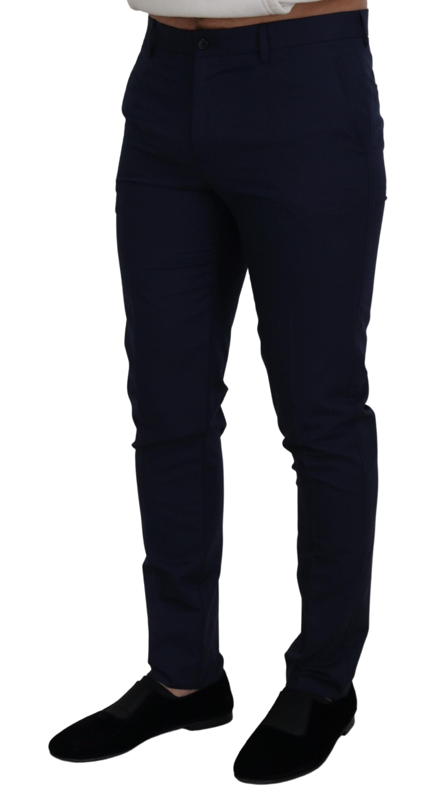 Dolce & Gabbana Blaue Leinen-Baumwoll-Slim-Hose Chino