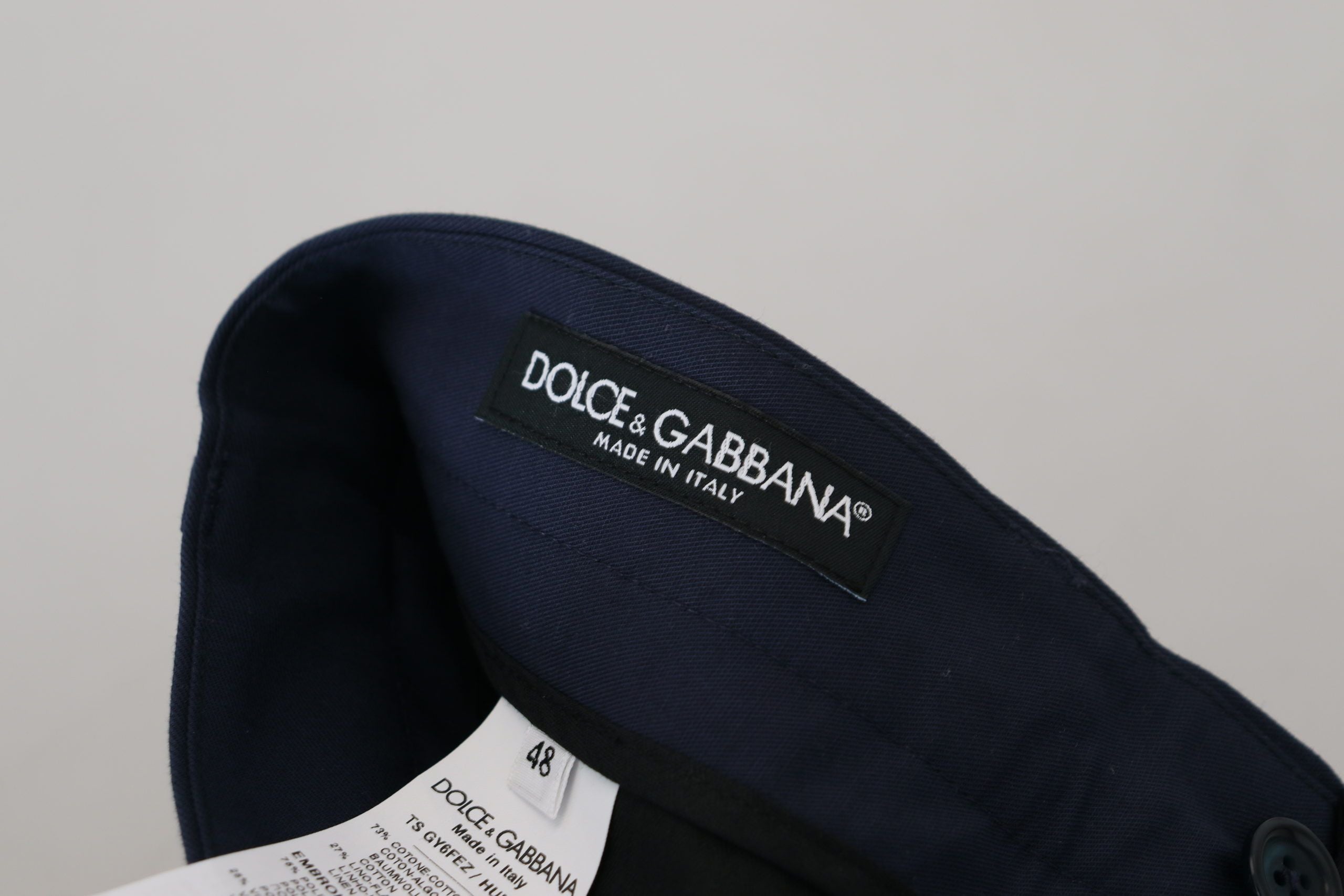 Dolce & Gabbana Blaue Leinen-Baumwoll-Slim-Hose Chino