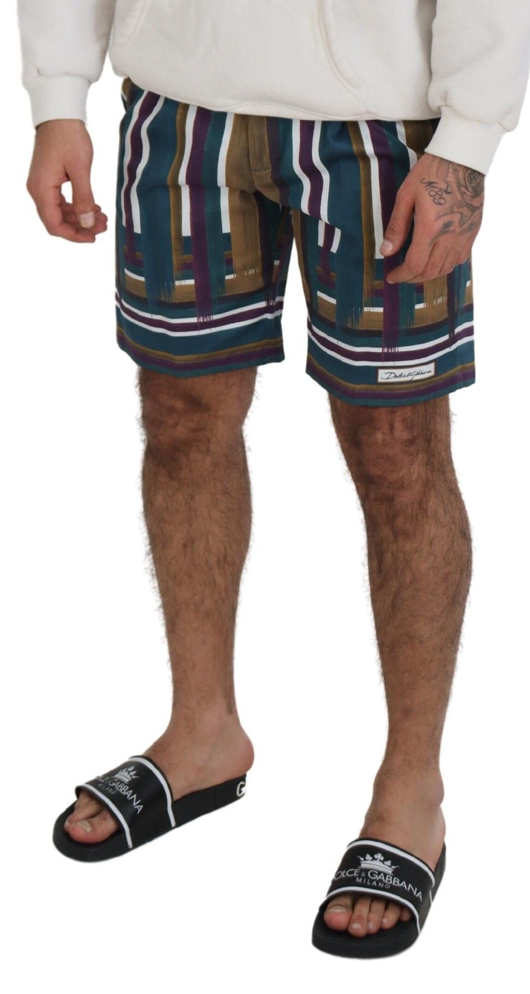 Dolce & Gabbana Shorts aus Stretch-Baumwolle mit mehrfarbigen Streifen