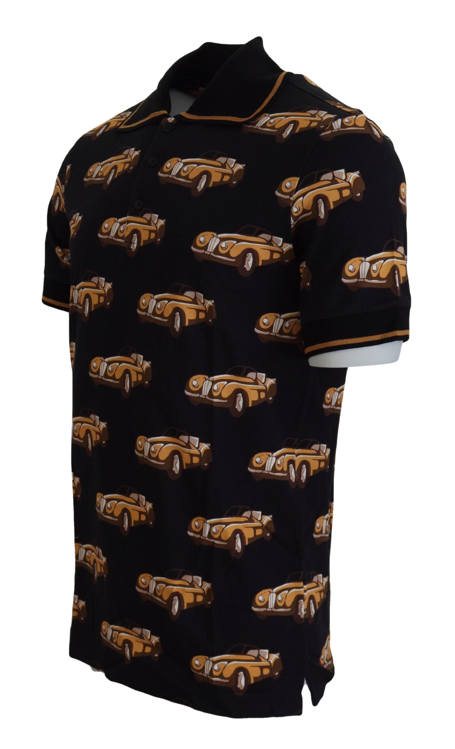 Dolce & Gabbana Zwart Polo T-shirt met Autoprint en Korte Mouwen