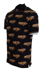 Dolce & Gabbana Zwart Polo T-shirt met Autoprint en Korte Mouwen