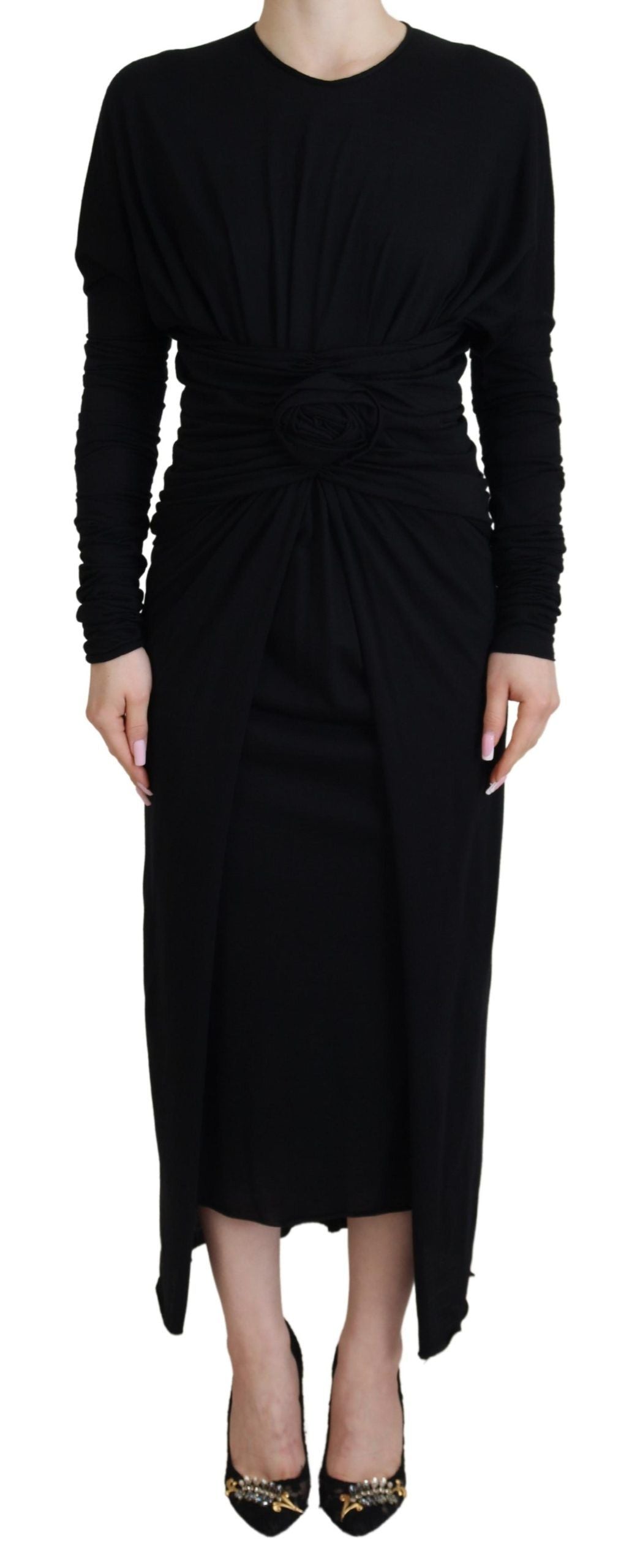 Dolce & Gabbana Schwarzes Etui-Midikleid Wickelkleid aus Wolle