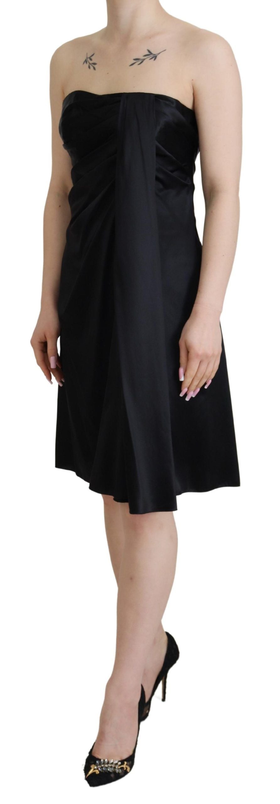 Dolce & Gabbana Schwarzes Seiden-Shift-Kurz-Mini-Partykleid