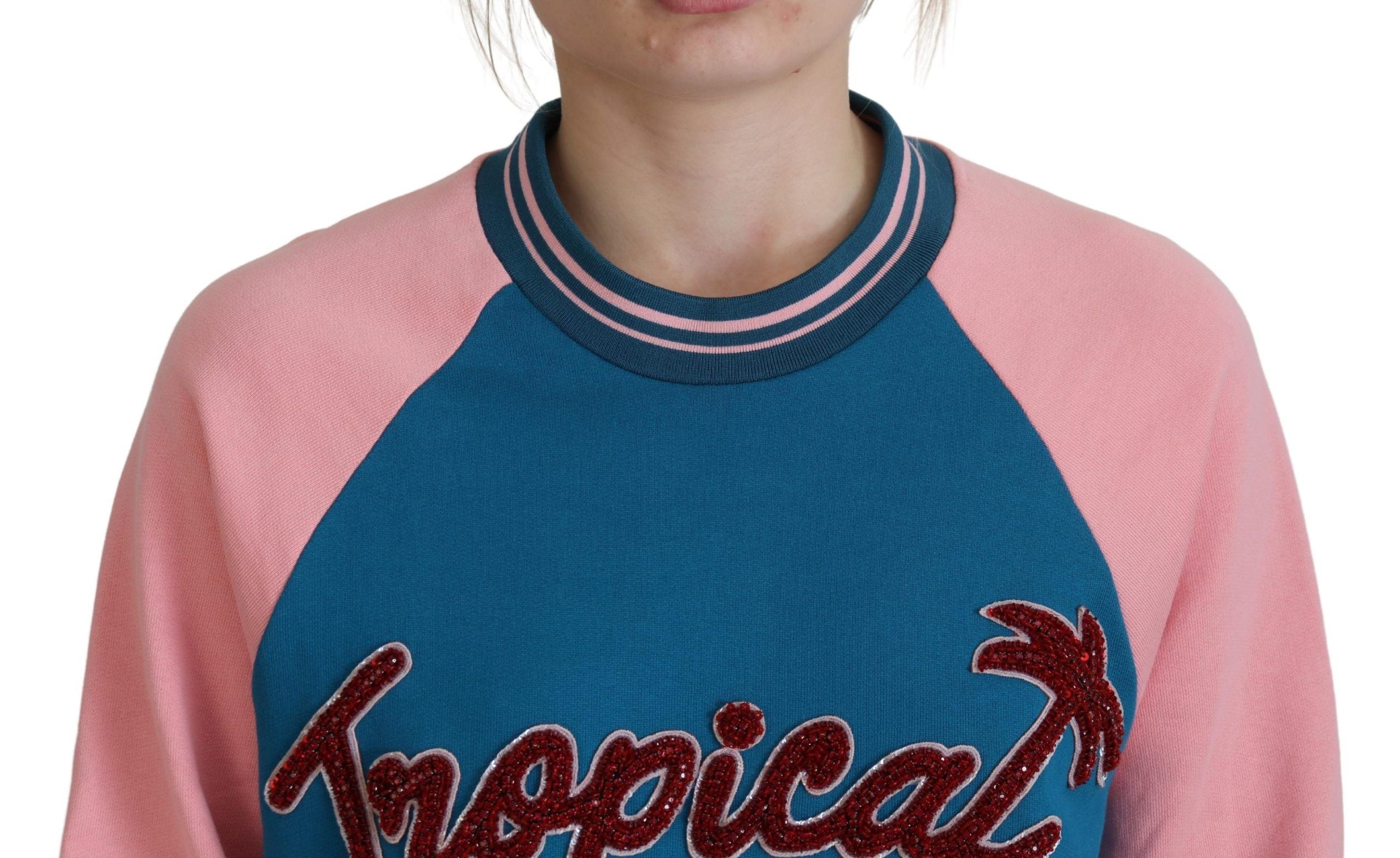 Dolce & Gabbana Blauer Rosa Königin Pailletten-Kristallpullover
