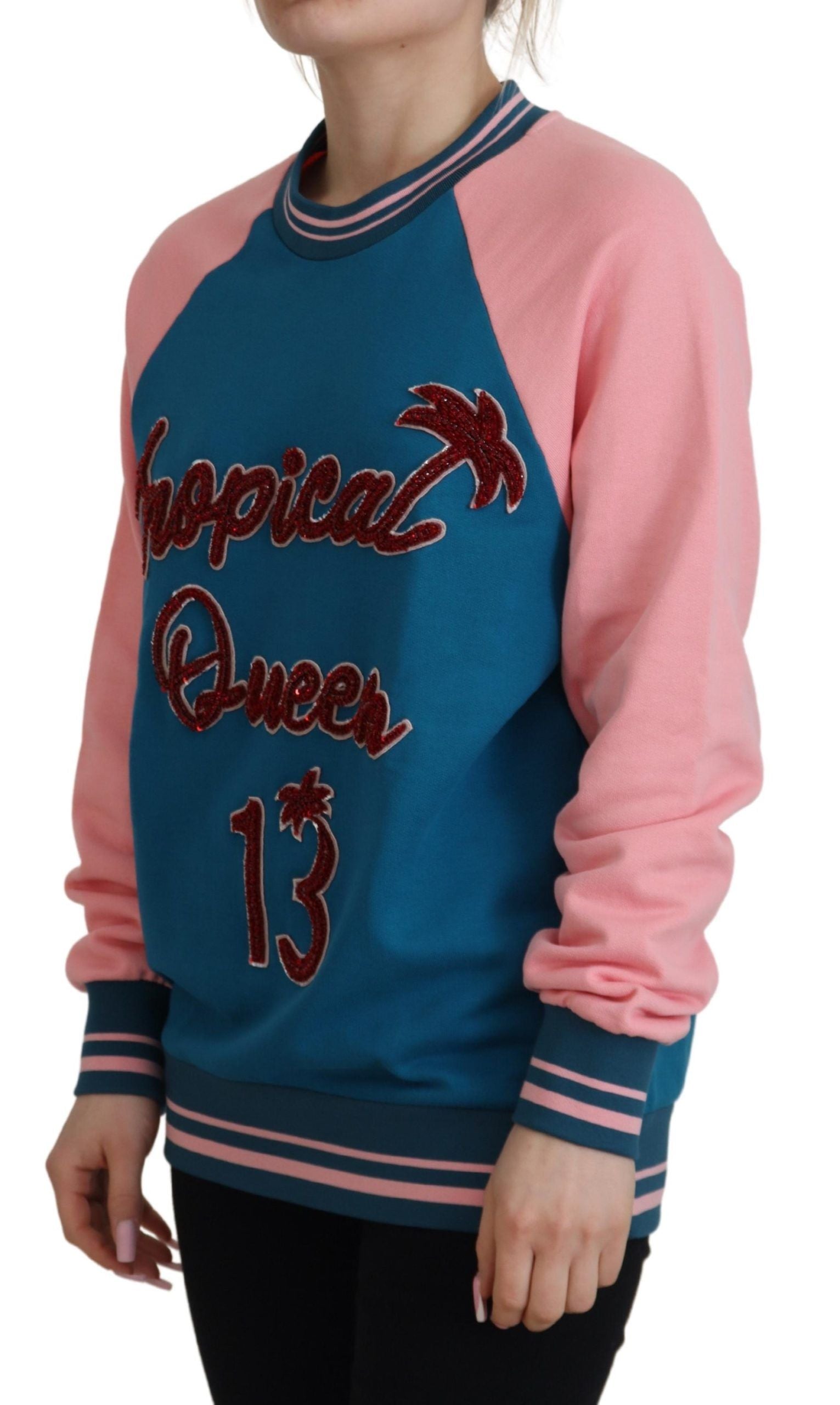 Dolce & Gabbana Blauer Rosa Königin Pailletten-Kristallpullover