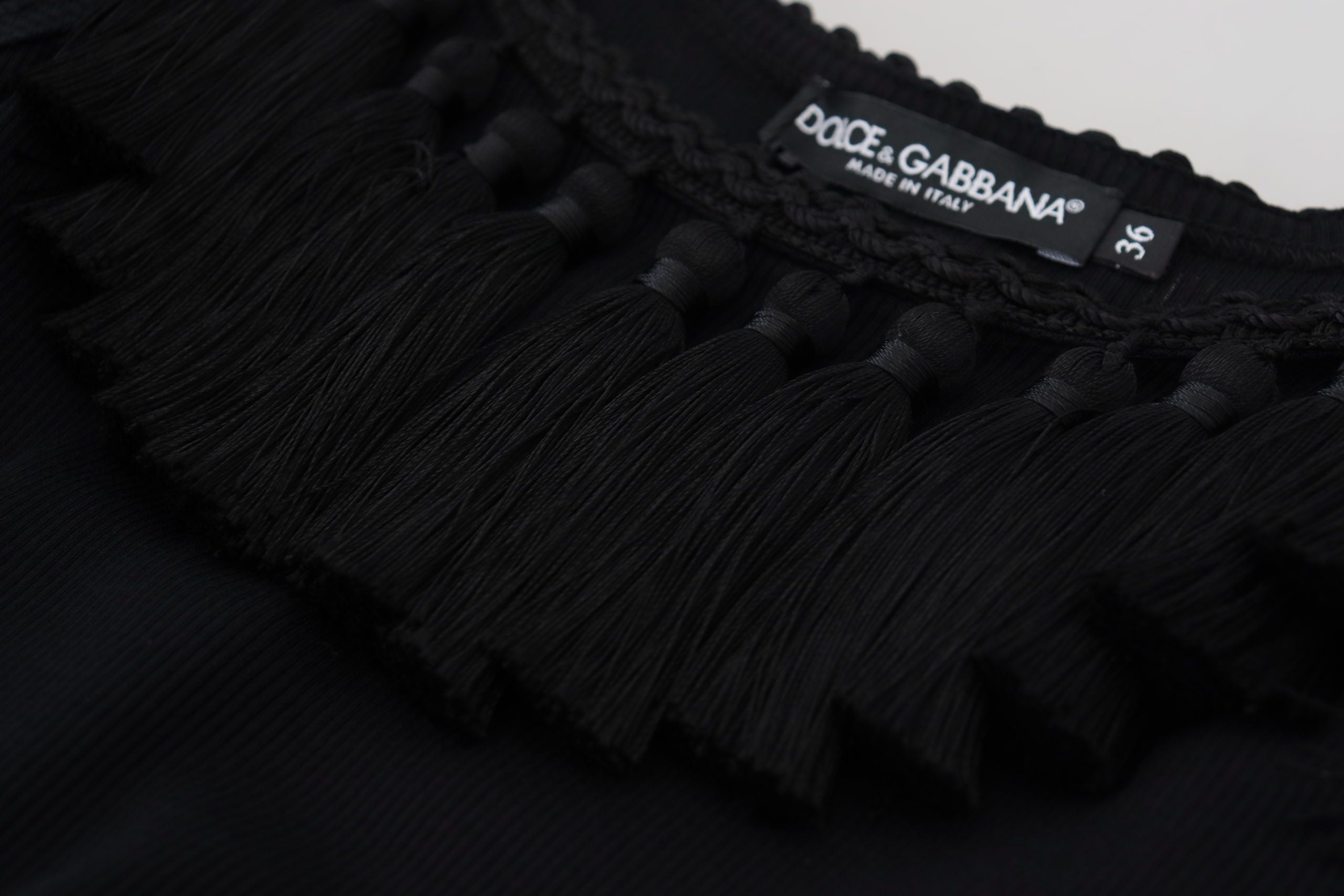 Dolce & Gabbana Schwarze Tanktop Bluse Quasten Baumwollbluse