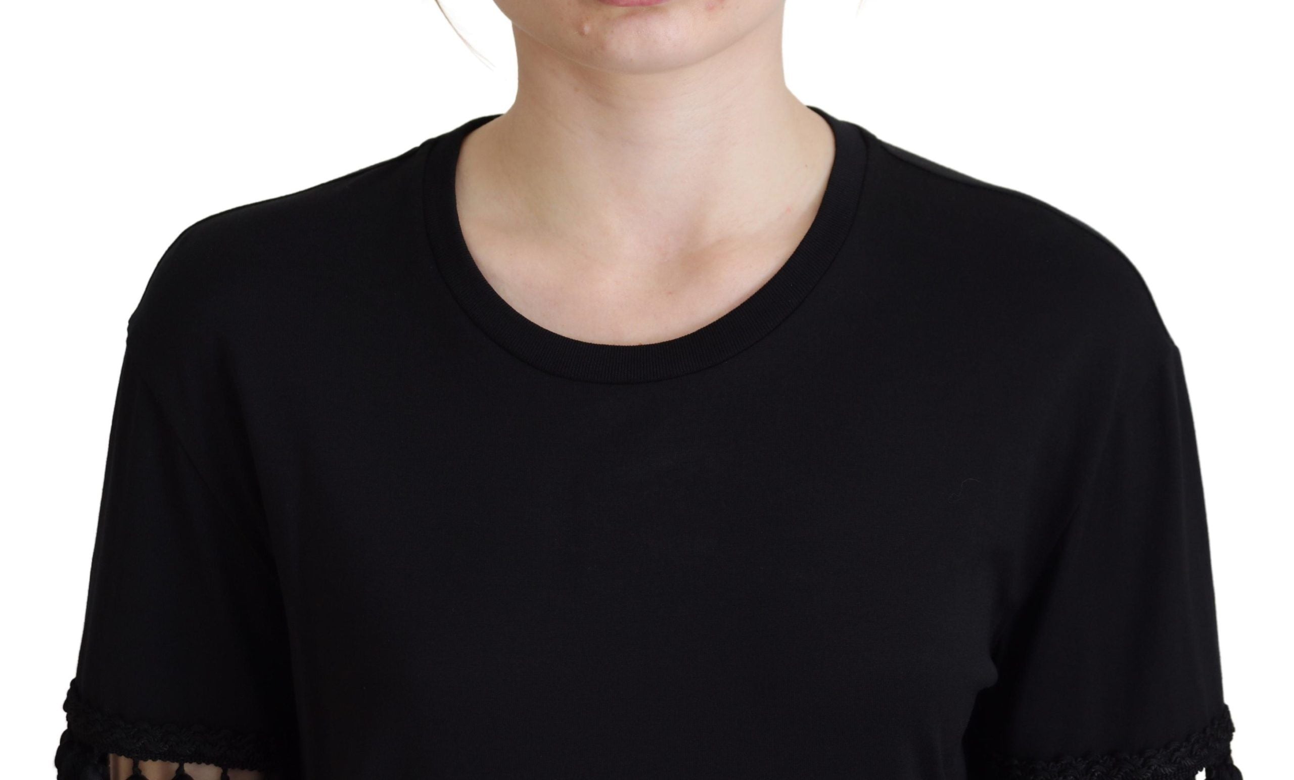 Dolce & Gabbana Schwarze T-Shirt Bluse Quaste Baumwollbluse