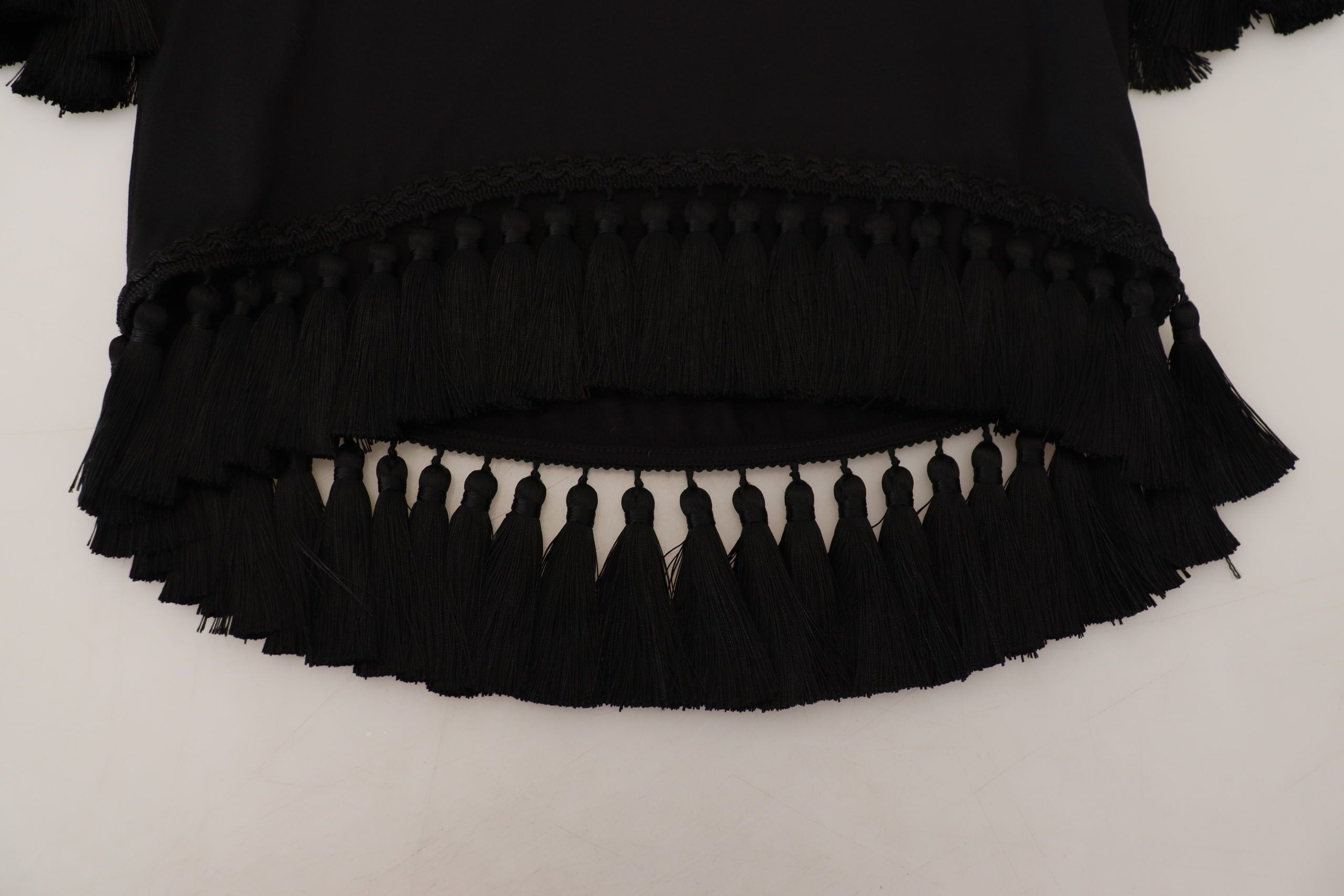 Dolce & Gabbana Schwarze T-Shirt Bluse Quaste Baumwollbluse