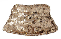 Dolce & Gabbana Goldene Seide Pailletten Verzierte Designer Fischerhut mit Krempe