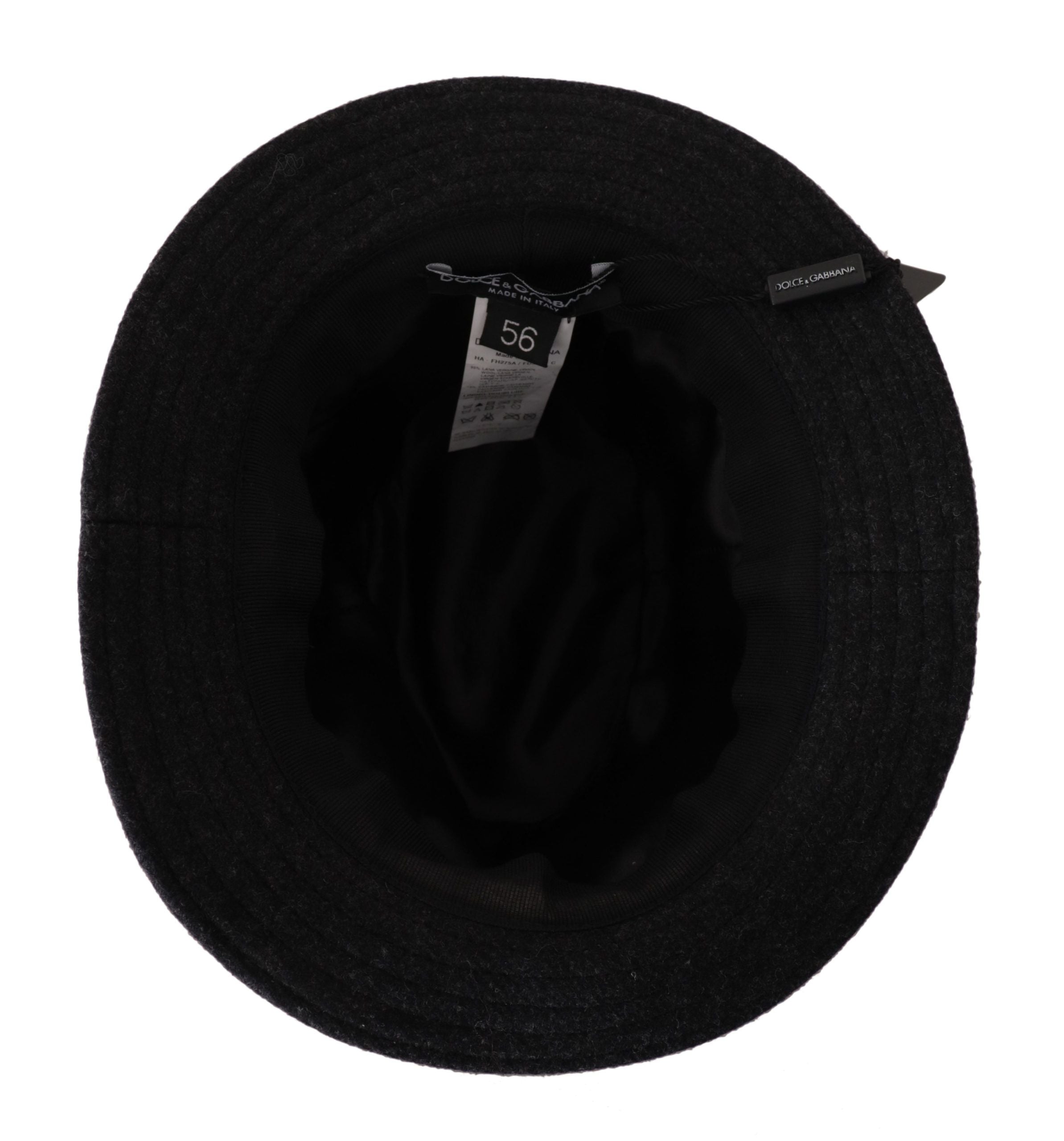 Dolce & Gabbana Grauer Hut aus Schurwolle mit Logo Fedora Trilby