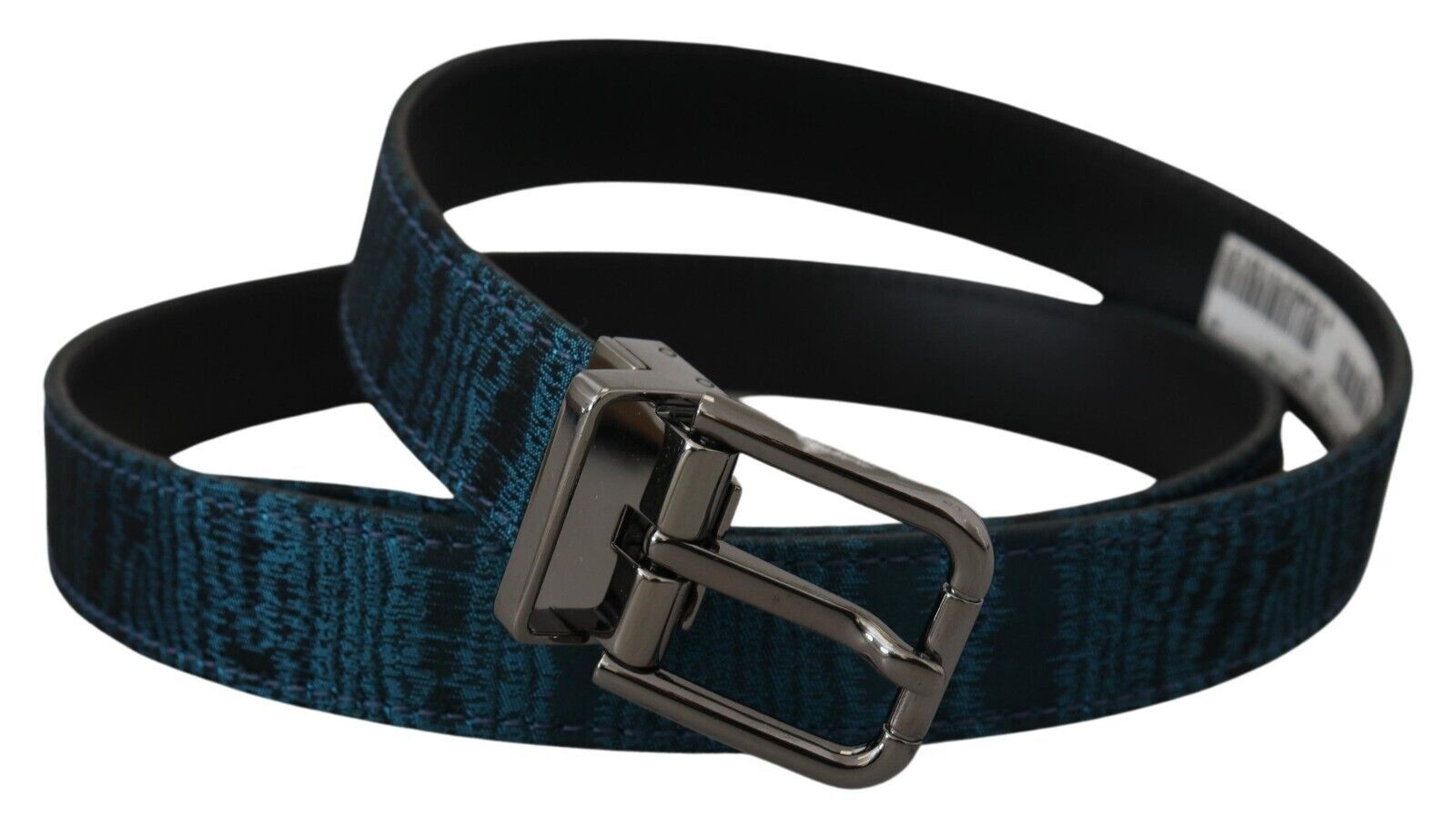 Dolce & Gabbana Blauer Jacquard Moire Gürtel mit silberner Metallschnalle für Herren