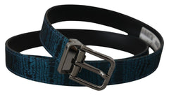Dolce & Gabbana Blauer Jacquard Moire Gürtel mit silberner Metallschnalle für Herren