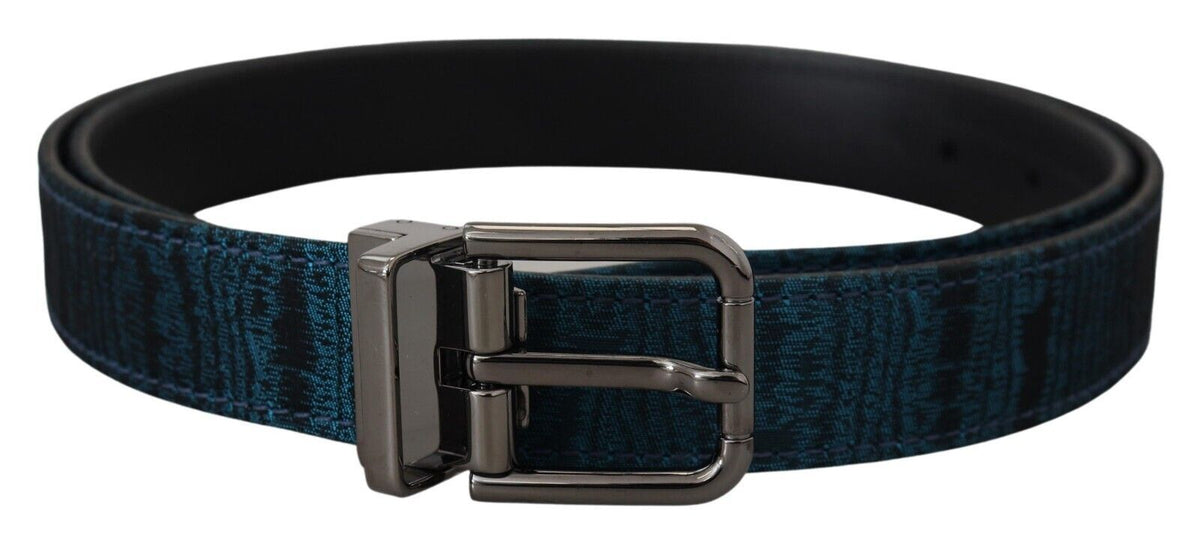 Dolce & Gabbana Blauer Jacquard Moire Gürtel mit silberner Metallschnalle für Herren